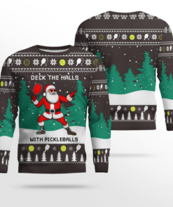 Funny Deck The Hall Pickleball Santa Ugly Christmas Sweater Dark Chocolate