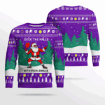 Funny Deck The Hall Pickleball Santa Ugly Christmas Sweater Deep Violet