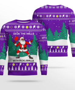 Funny Deck The Hall Pickleball Santa Ugly Christmas Sweater Deep Violet