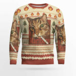 Funny Smoking Cat Meme Marlboro Christmas Ugly Sweater 2025