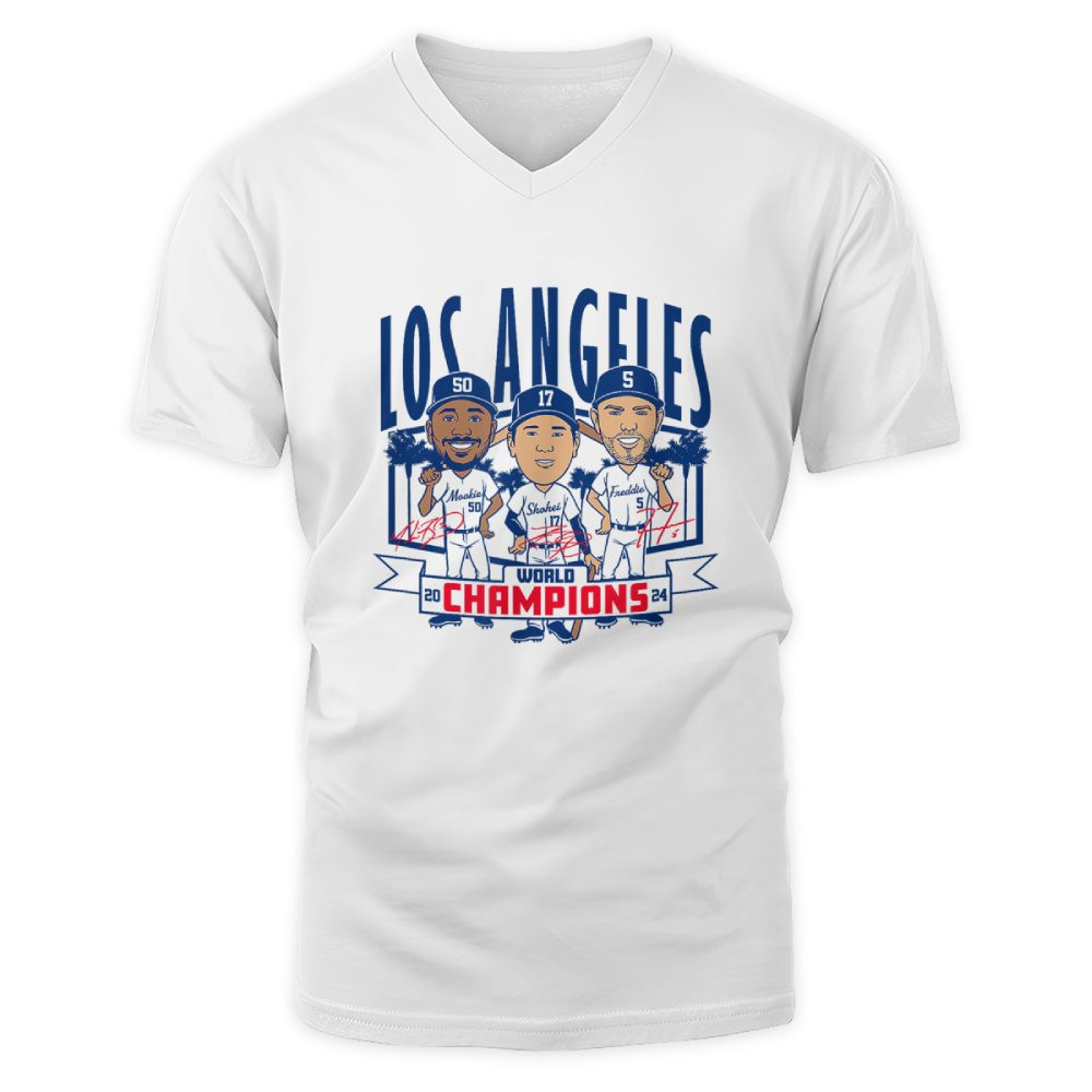 Los Angeles Baseball Back-to-Back World Champs Caricatures T-Shirt Los Angeles Baseball Back-to-Back World Champs Caricatures T-Shirt