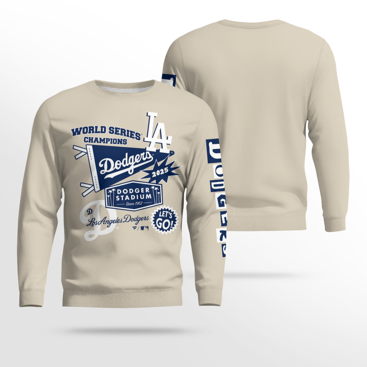 Los Angeles Dodgers Beige 2025 World Series Champions Pennant Spirit Jersey Fleece Sweatshirt