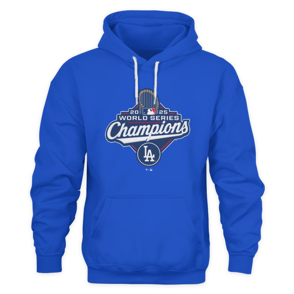 Los Angeles Dodgers Deep Royal 2025 World Series Champions Logo Hoodie Mockup Los Angeles Dodgers Deep Royal 2025 World Series Champions Logo T-Shirt