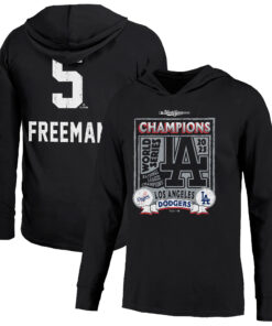 Los Angeles Dodgers Freddie Freeman Black 2025 World Series Champions Name & Number Lightweight Hoodie