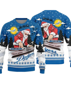 Los Angeles Dodgers Logo Knitted Funny DJ Santa Ugly Christmas Sweater 2025