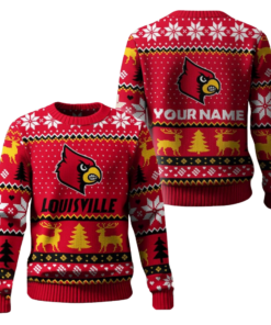 Louisville Cardinals Christmas Custom Name Ugly Sweater 2025