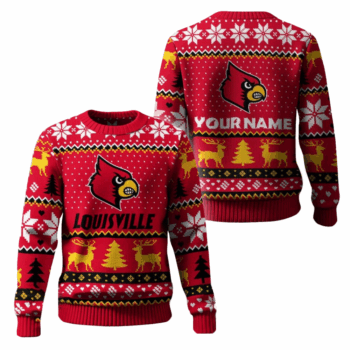 Louisville Cardinals Christmas Custom Name Ugly Sweater 2025