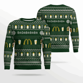 McDonald’s Ba Da Ba Ba Ba 2025 Ugly Christmas Sweater Deep Forest Green