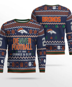 Orange & Blue Denver Broncos Ugly Christmas Sweater 2025