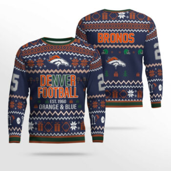 Orange & Blue Denver Broncos Ugly Christmas Sweater 2025