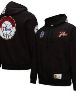 Philadelphia 76ers Mitchell & Ness Hardwood Classics Blackout Collection Hoodie-Black