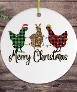 Plaid Rooster Merry Christmas Ornament
