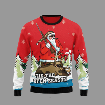 Santa Hunting Ugly Christmas Sweater 2025