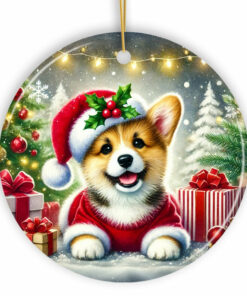 Adorable Welsh Corgi with Santa Hat Ornament, Jolly Christmas for Heartfelt Gift