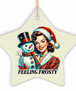 Feeling Frosty Ornament, Vintage Glamorous Christmas Lady and Snowman Décor