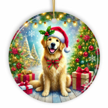 Majestic Golden Retriever with Santa Hat Ornament, Delightful Christmas Gift and Décor
