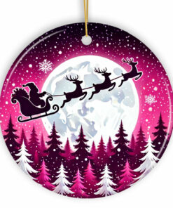 Moonlit Santa Silhouette Pink Themed Ornament, Enchanted Night Sky for Holiday Décor