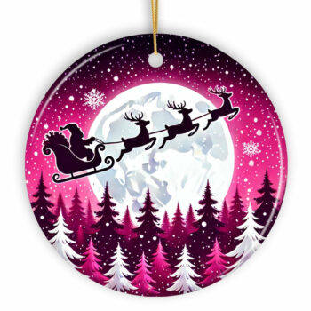 Moonlit Santa Silhouette Pink Themed Ornament, Enchanted Night Sky for Holiday Décor