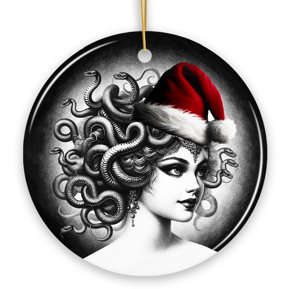 WBM Bewitching Medusa with Santa Hat Ornament Alluring Christmas Decoration for Halloween Tree Keepsake 1 Circle