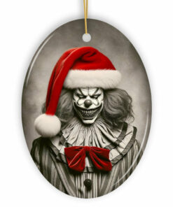 Frightening Clown with Santa Hat Ornament, Terrifying Holiday Keepsake for Spooky Tree Décor