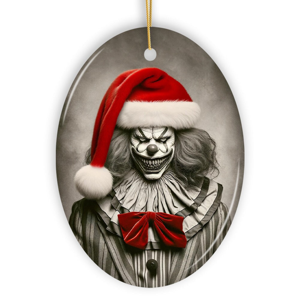 WBM Frightening Clown with Santa Hat Ornament Terrifying Holiday Keepsake for Spooky Tree Decor Oval