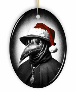 Grim Plague Doctor With Santa Hat Ceramic Ornament, Dark Christmas Keepsake for Halloween Tree