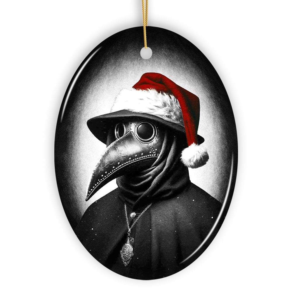 WBM Grim Plague Doctor With Santa Hat Ceramic Ornament Dark Christmas Keepsake for Halloween Tree 2 Oval