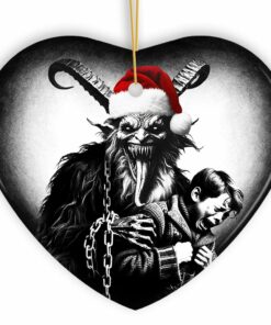 Horrifying Krampus With Santa Hat Ceramic Ornament, Keepsake For Unique Halloween Tree Christmas Décor