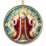 Majestic Holy Santa Stained Glass Themed Ceramic Ornament, Handcrafted Angelic Christmas Décor