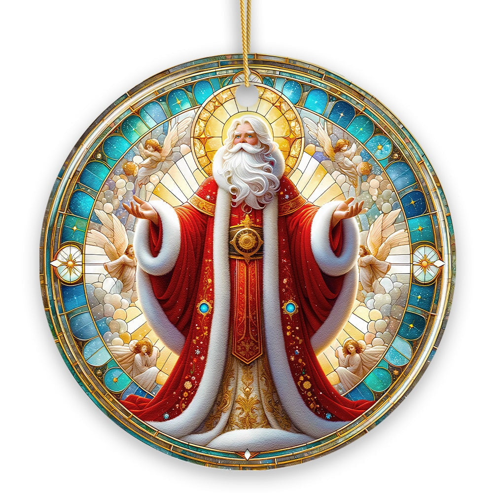 WBM Majestic Holy Santa Stained Glass Themed Ceramic Ornament Handcrafted Angelic Christmas Decor Circle