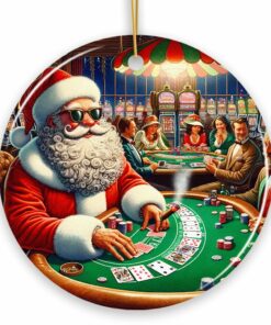 North Pole Poker Night Santa Claus at the Casino Christmas Ornament, High Roller Holiday Décor