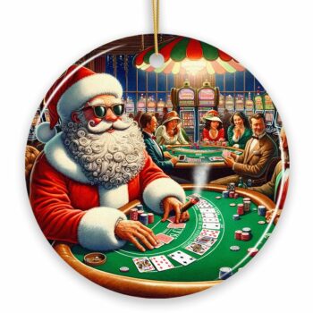 North Pole Poker Night Santa Claus at the Casino Christmas Ornament, High Roller Holiday Décor