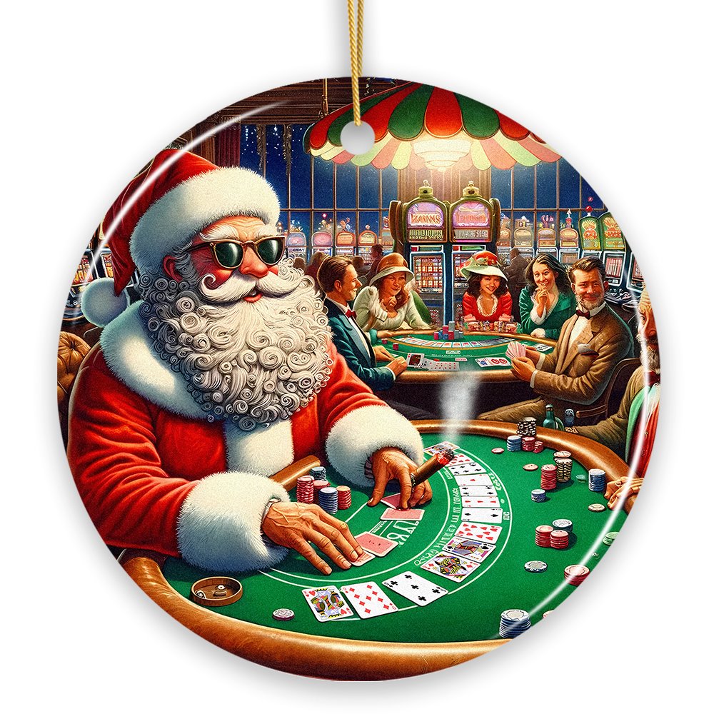 WBM North Pole Poker Night Santa Claus at the Casino Christmas Ornament High Roller Holiday Decor Circle