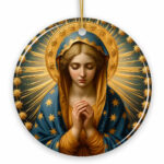 Praying Virgin Mary Ceramic Ornament, Religious Painting Christmas Decoration Souvenir