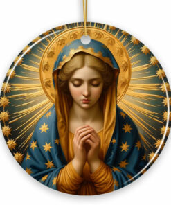 Praying Virgin Mary Ceramic Ornament, Religious Painting Christmas Decoration Souvenir