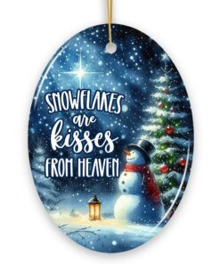 Snowflakes are Kisses from Heaven Christmas Ornament, Snowman in Magical Night Remembrance Gift