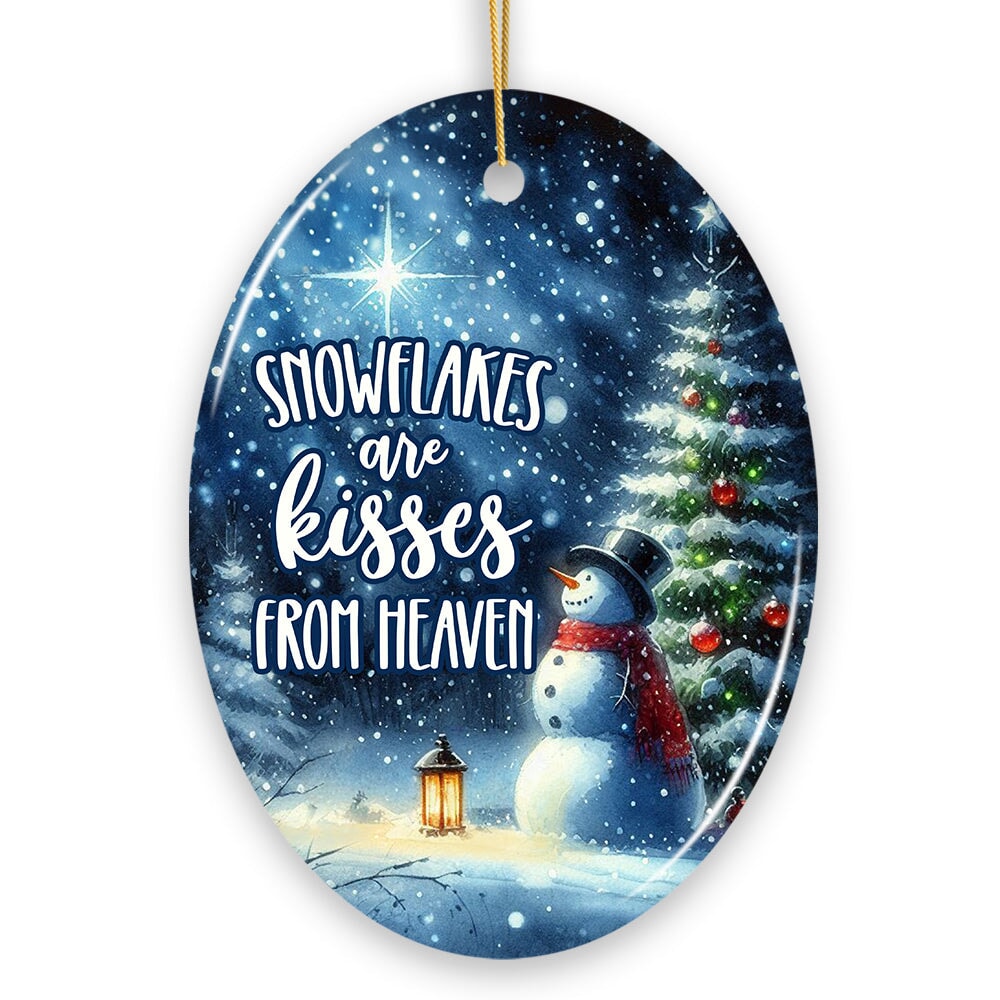 WBM Snowflakes are Kisses from Heaven Christmas Ornament Snowman in Magical Night Remembrance Gift Oval