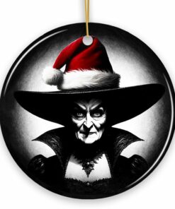 Spooky Witch with Santa Hat Ceramic Ornament, Halloween Themed Christmas Gift and Décor