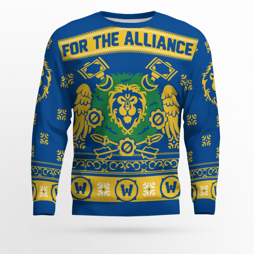 World of Warcraft For The Alliance Wreath Holiday Ugly Sweater 2025 1
