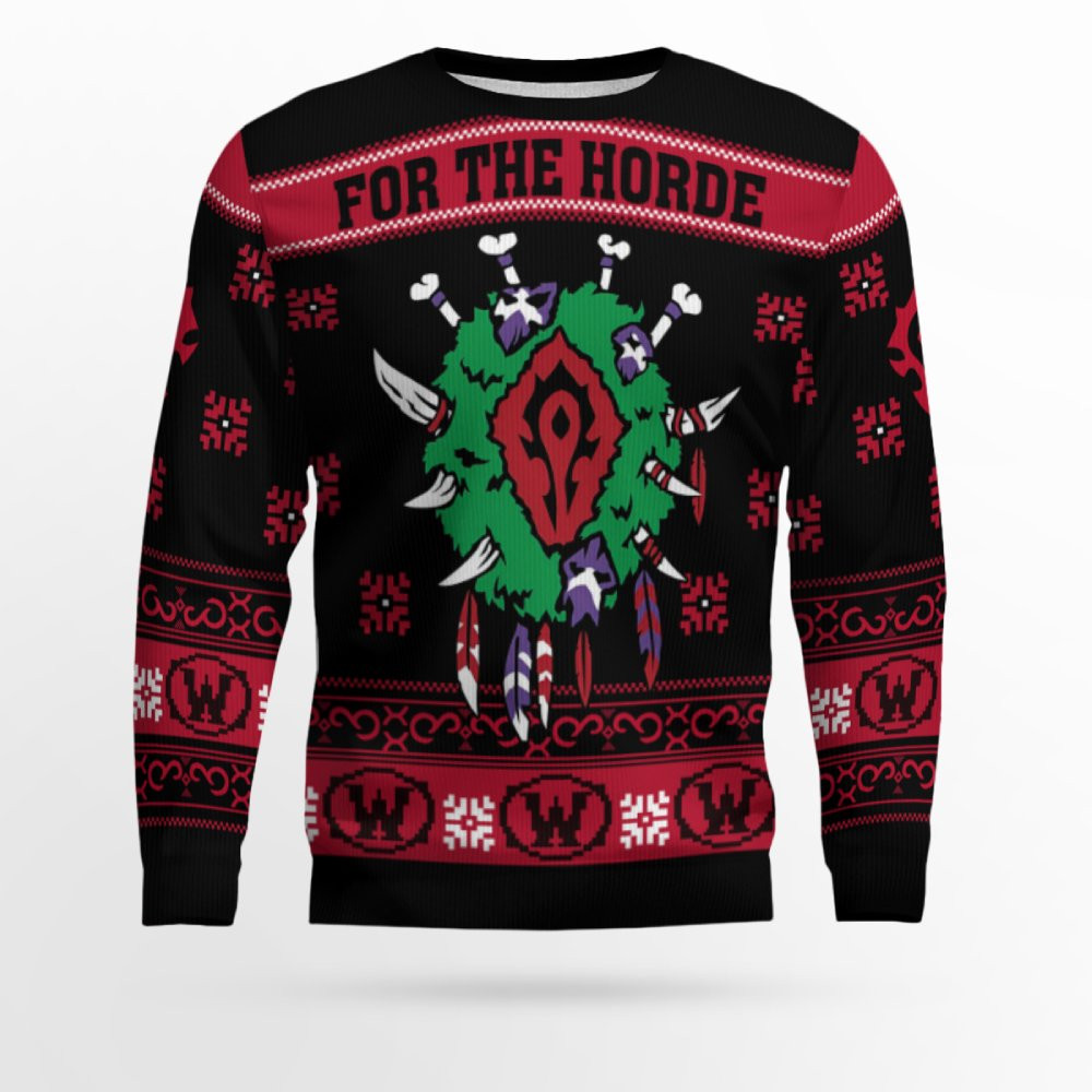 World of Warcraft For The Horde Wreath Holiday Ugly Sweater 2025 1