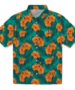 Anaheim Ducks Hawaiian Shirt - Hibiscus and Palm Leaves