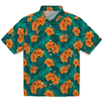 Anaheim Ducks Hawaiian Shirt - Hibiscus and Palm Leaves