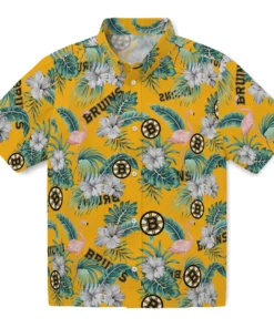 Boston Bruins Hawaiian Shirt - Flamingo and Hibiscus