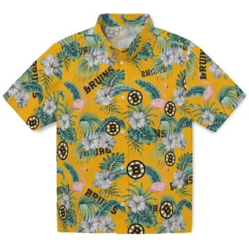Boston Bruins Hawaiian Shirt - Flamingo and Hibiscus
