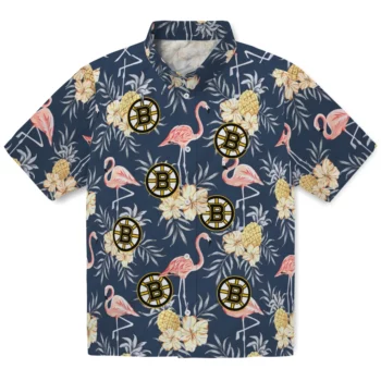 Boston Bruins Hawaiian Shirt - Flamingo Hibiscus