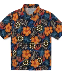 Boston Bruins Hawaiian Shirt - Hibiscus Foliage