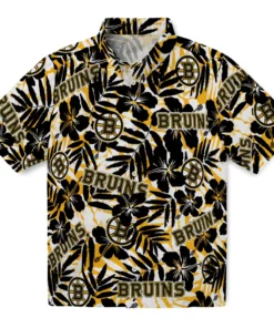 Boston Bruins Hawaiian Shirt - Hibiscus Overlay