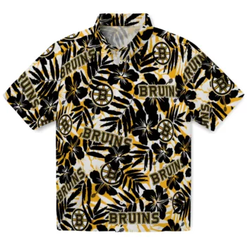 Boston Bruins Hawaiian Shirt - Hibiscus Overlay
