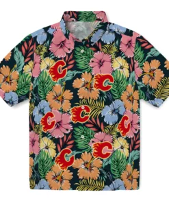 Calgary Flames Hawaiian Shirt - Brilliant Hibiscus Garden
