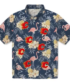 Calgary Flames Hawaiian Shirt - Flamingo Hibiscus